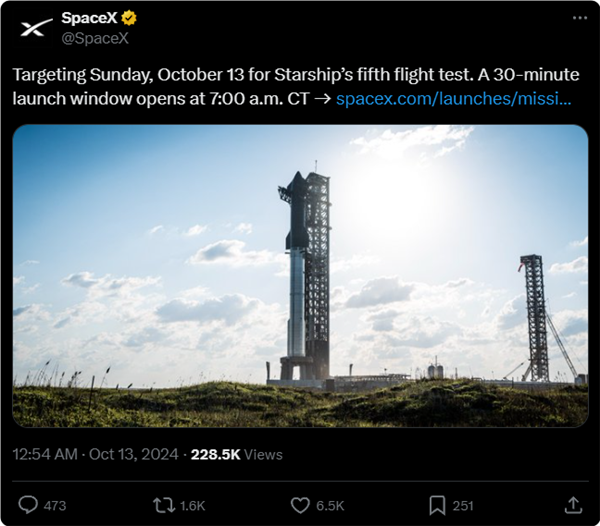 SpaceX星舰最快今晚第5次试飞！马斯克超大胆 首次用“筷子”夹火箭